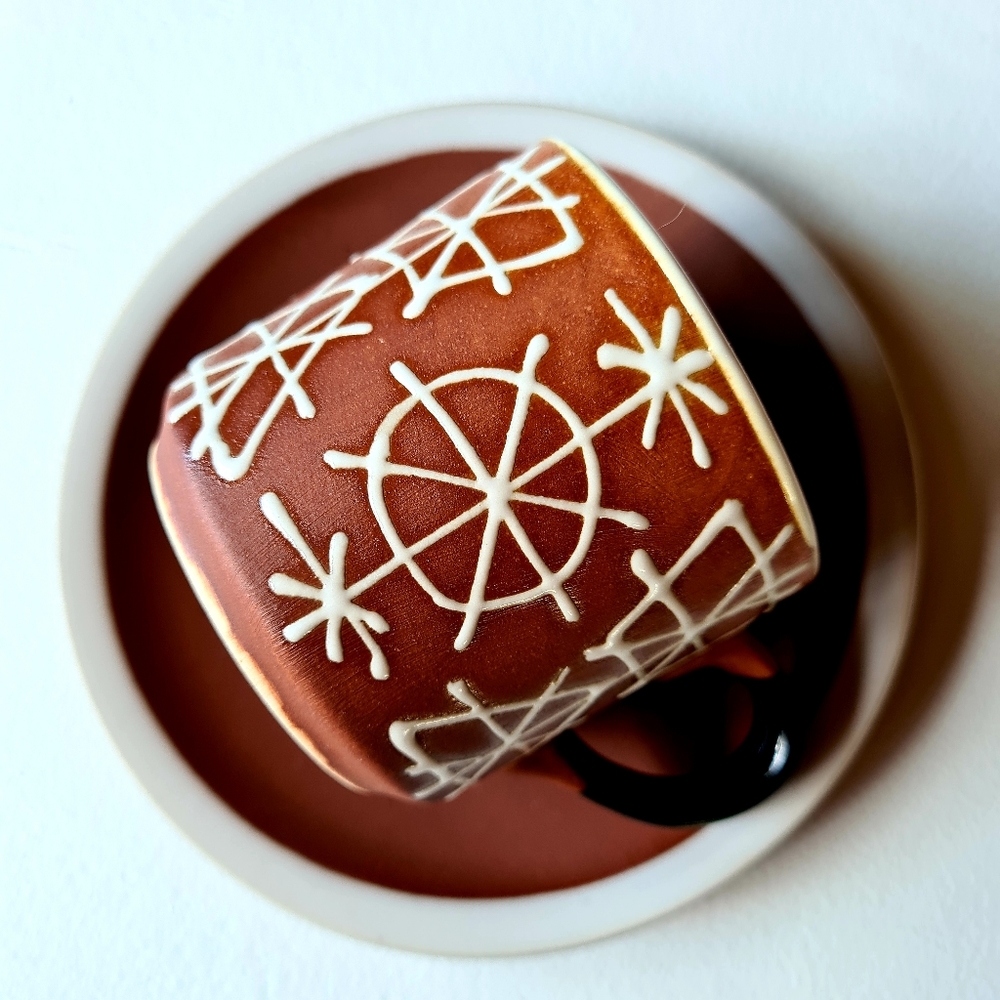 VINTAGE 70s 80s Japanese Brown White Black Cup & Saucer Set of 6 Tea Coffee Cups - Picture 4 of 13